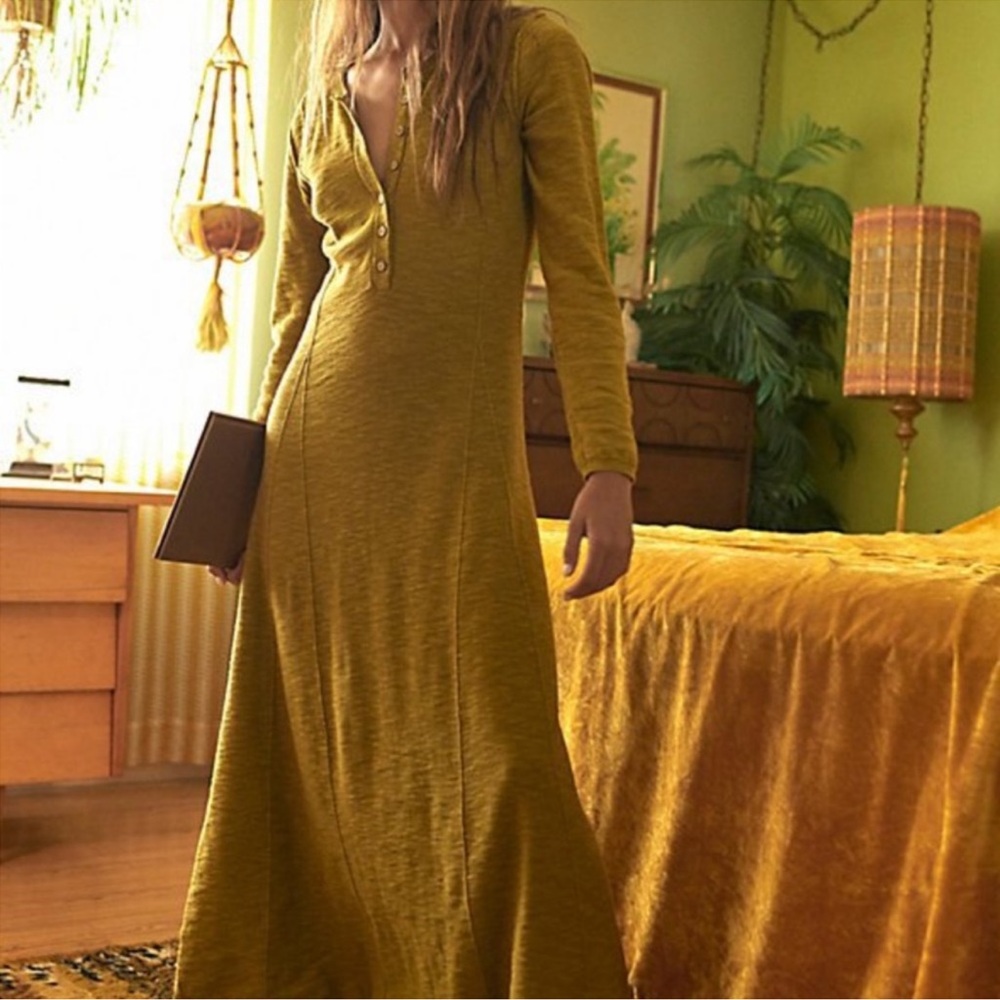 Free People Olive/Mustard Maxi Dress